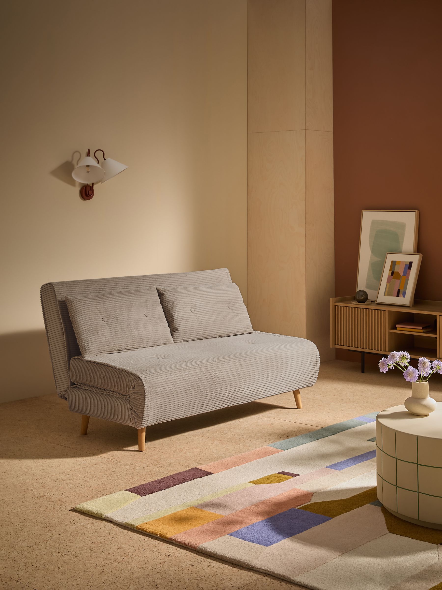 Large Haru 2 Seater Sofa Bed in Natural Corduroy