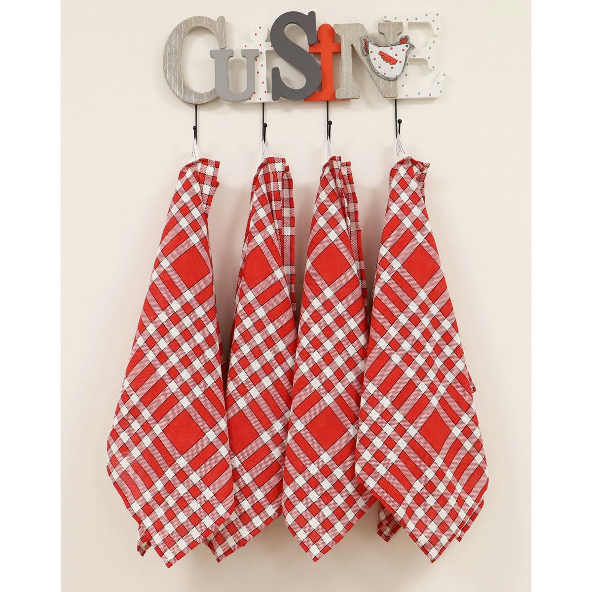 LOT DE 10 NELLY - Lot de 10 serviettes de tables en coton rouge