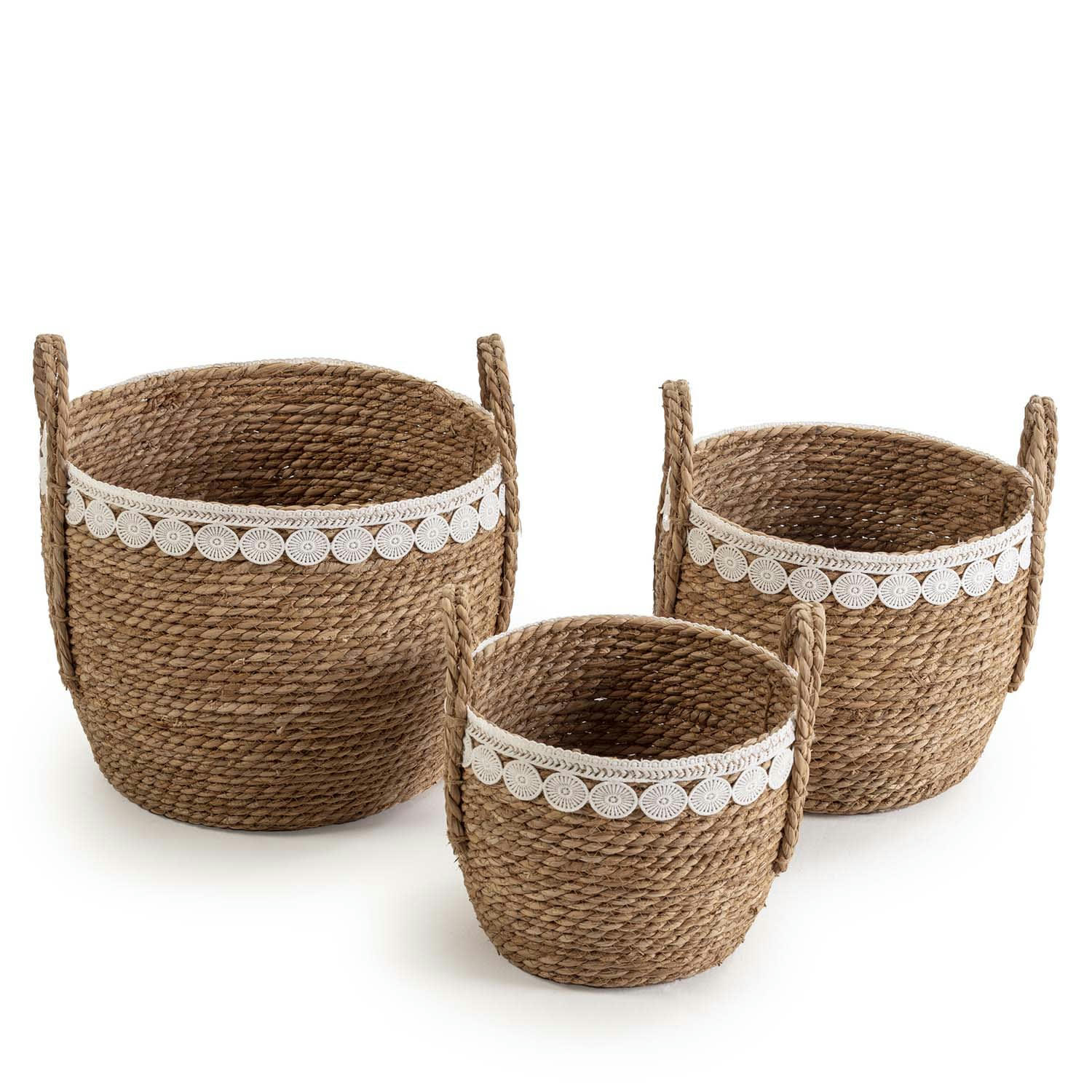 YASMINA - Set de 3 paniers fibres naturelles, blanc/naturel