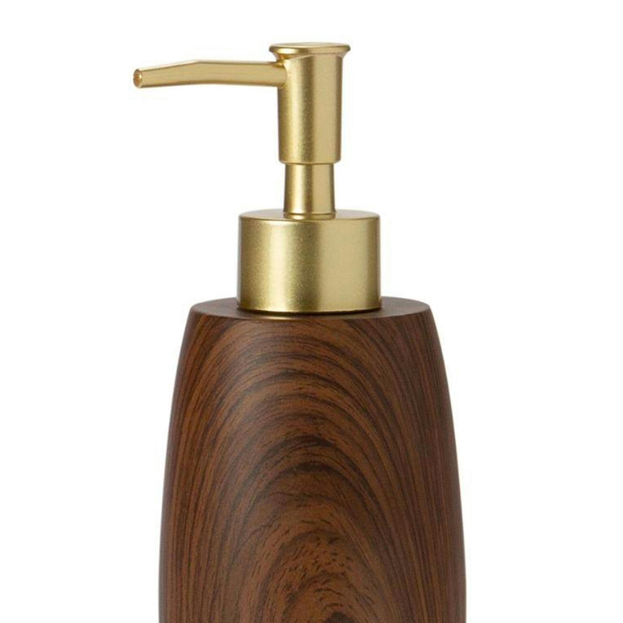 - Distributeur de savon résine effet bois et doré