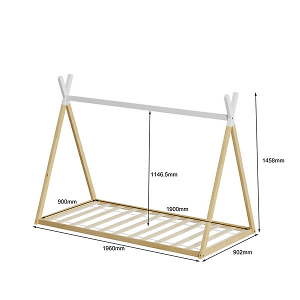 Lit tipi Indy 90x190 cm (matelas non inclus) Blanc et Bois