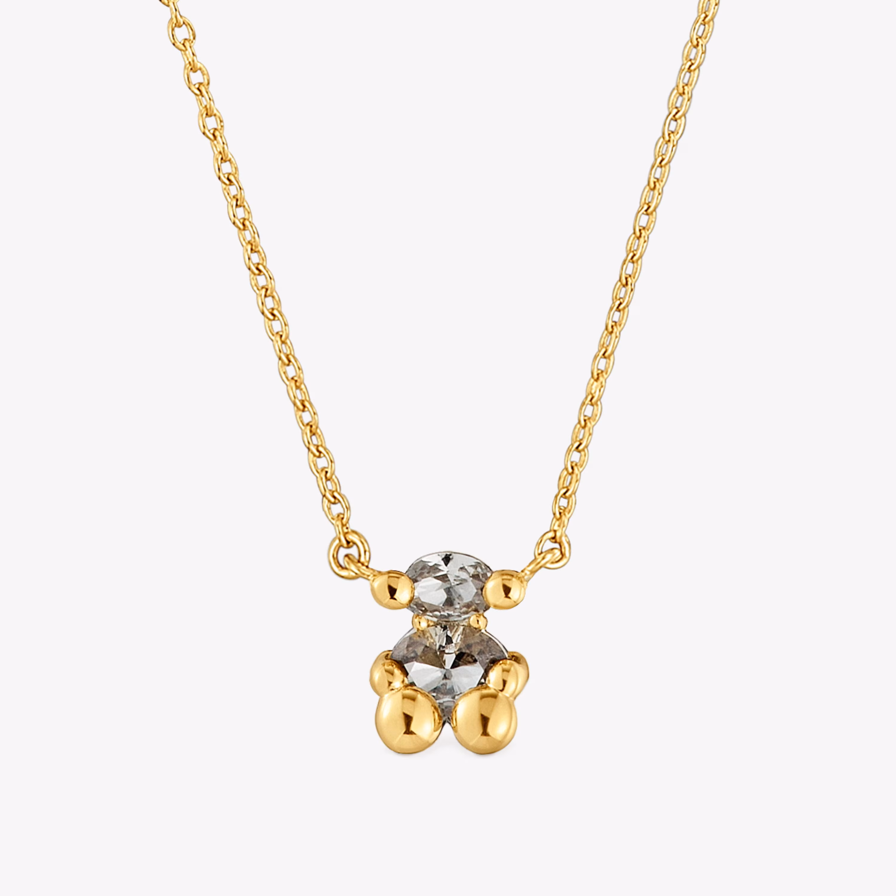 Collar corto motivo oso con baño de oro 18 kt sobre plata y espinela verde creada en laboratorio Color Bear LGG