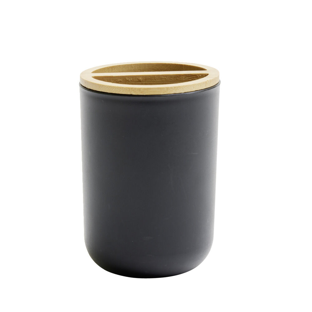 Porte brosse à dent en plastique et bambou Ø7xH10,7cm - 2 modèles noir ou blanc