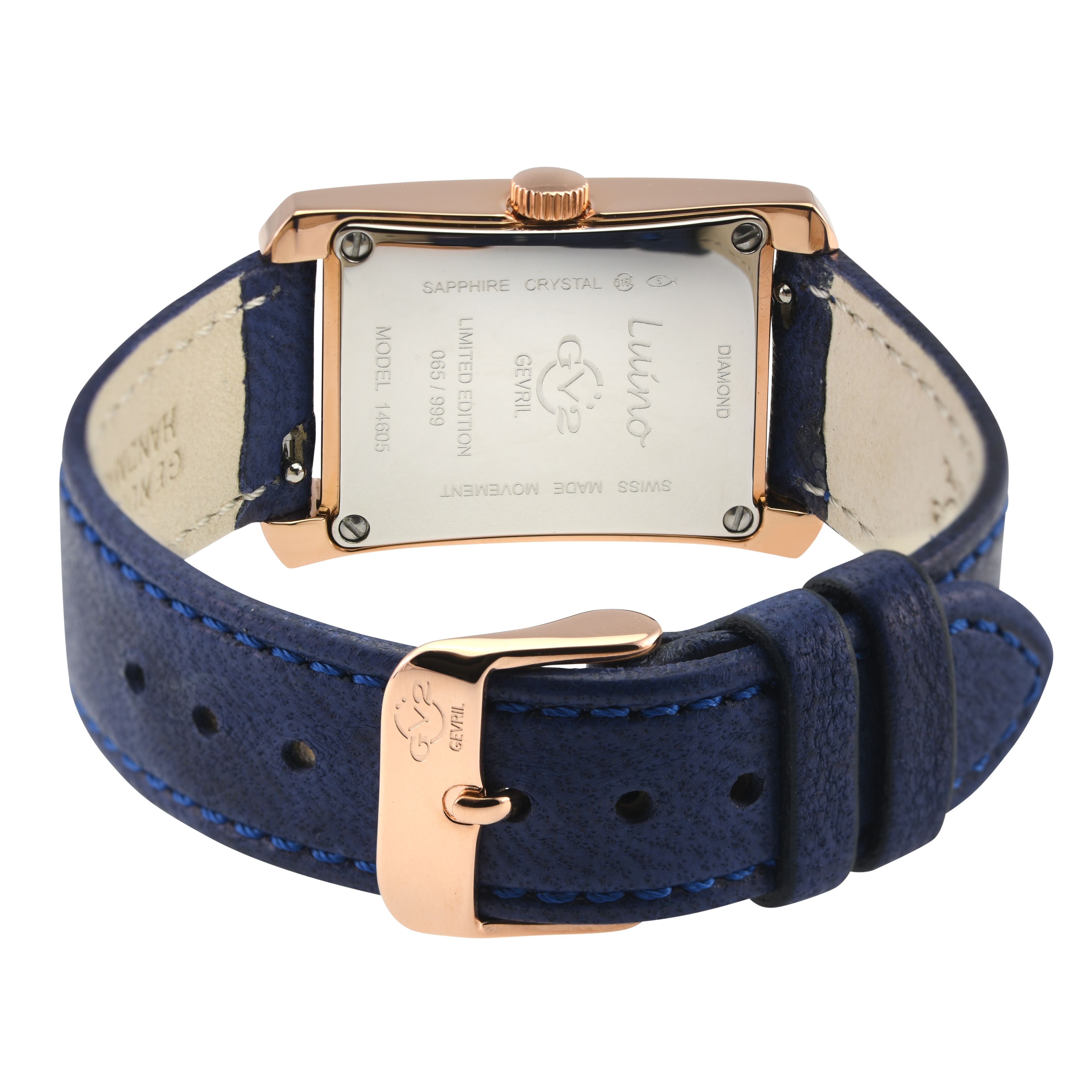 GV2 Luino Diamond 14605 Leather Blue Swiss Quartz Watch