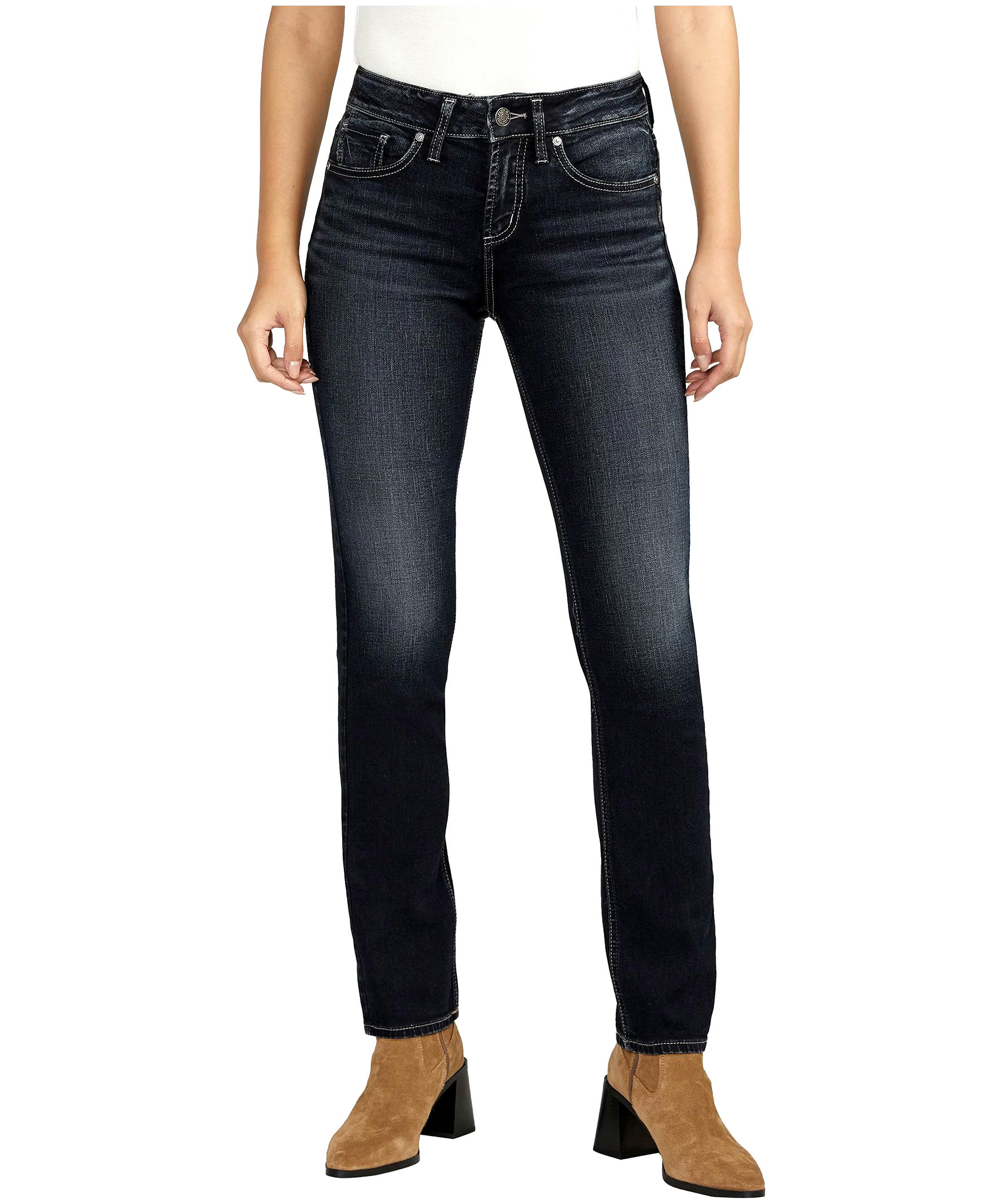 Silver Women's Suki Curvy Fit Mid Rise Straight Leg Jeans