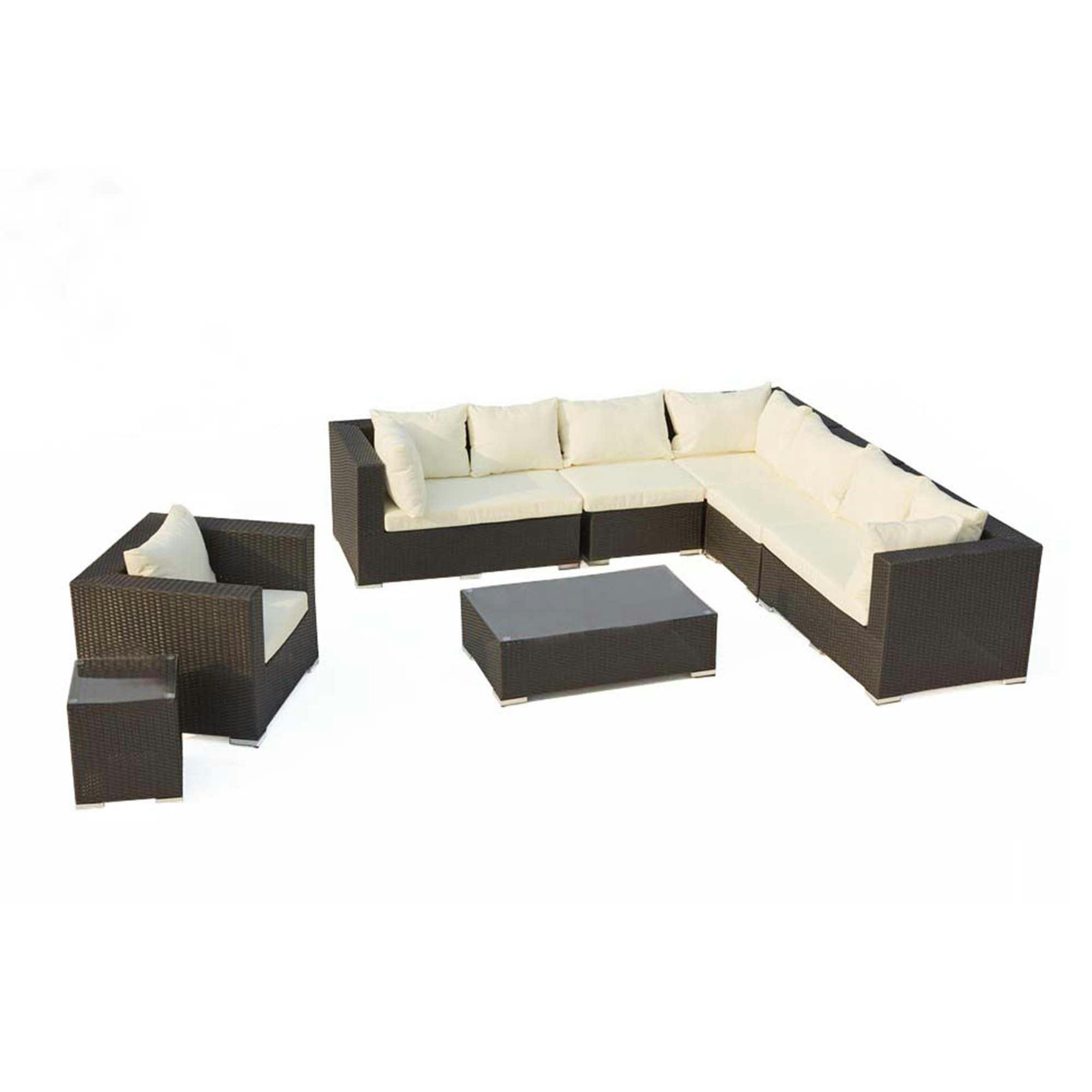 SALENTO - Salon de jardin 8 places en résine tressée noir et blanc