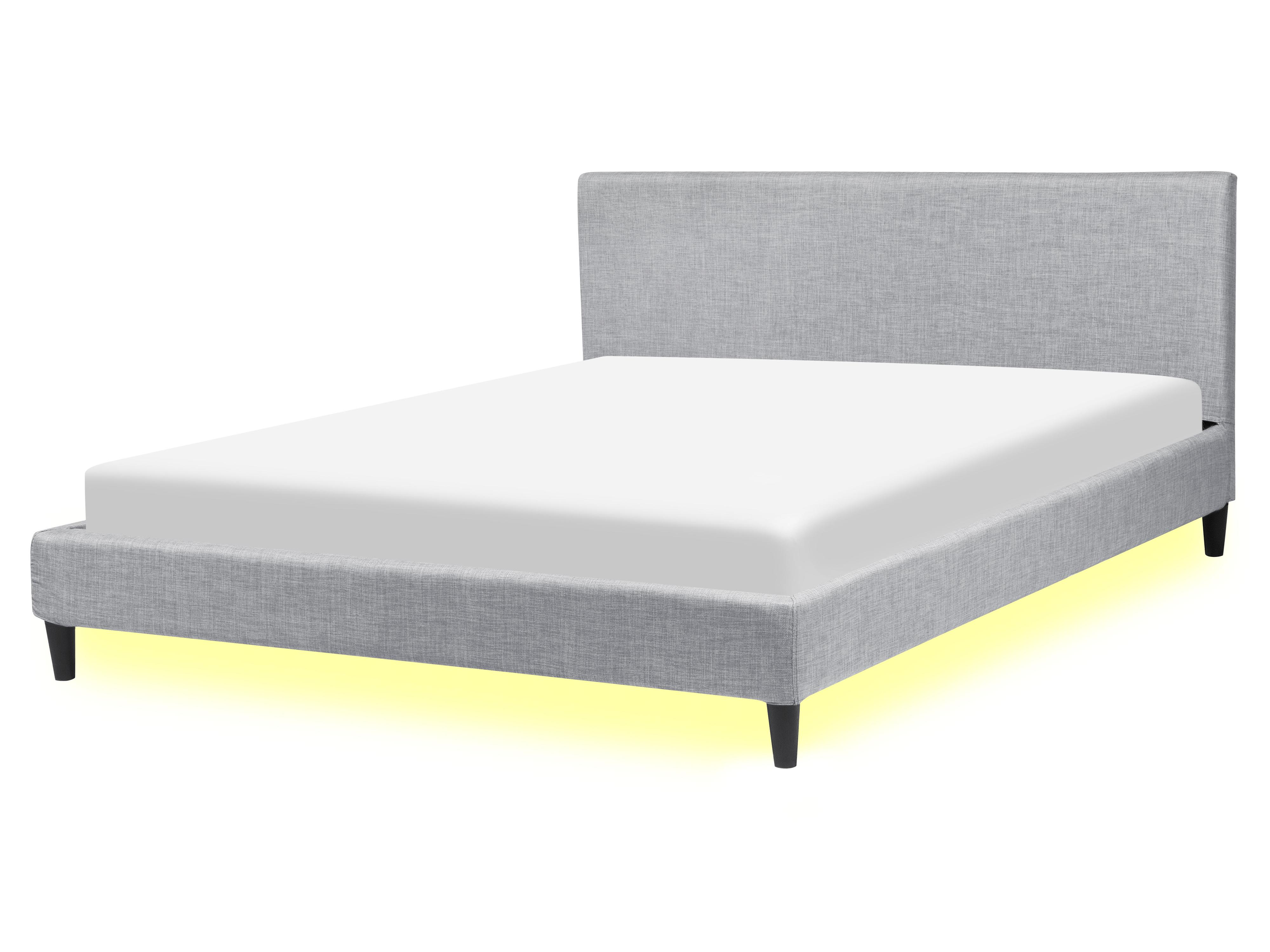 Bed with LED Fabric FITOU 160 x 200 cm (EU King Size) Light Grey