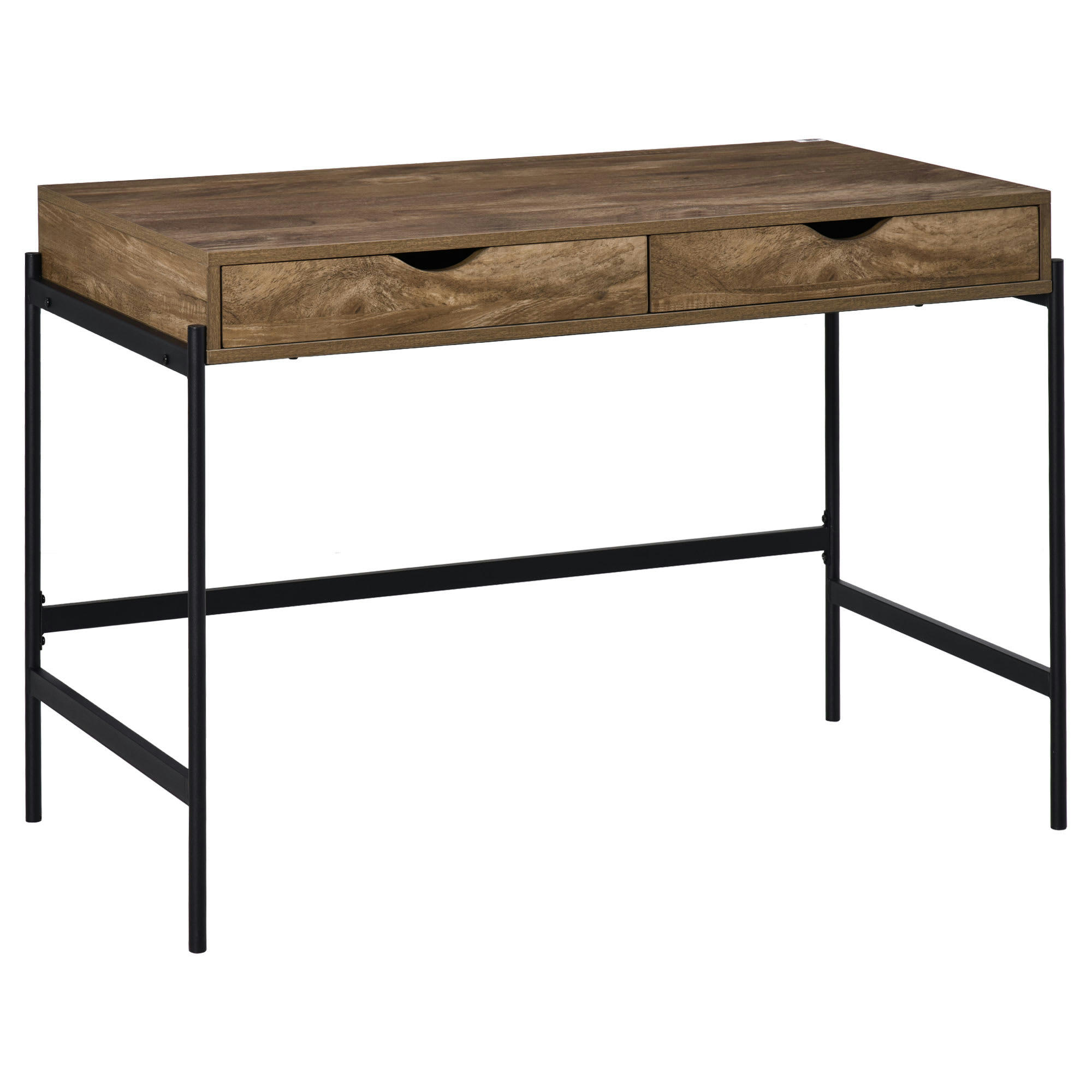 - Bureau industriel 2 tiroirs piètement métal noir plateau aspect bois