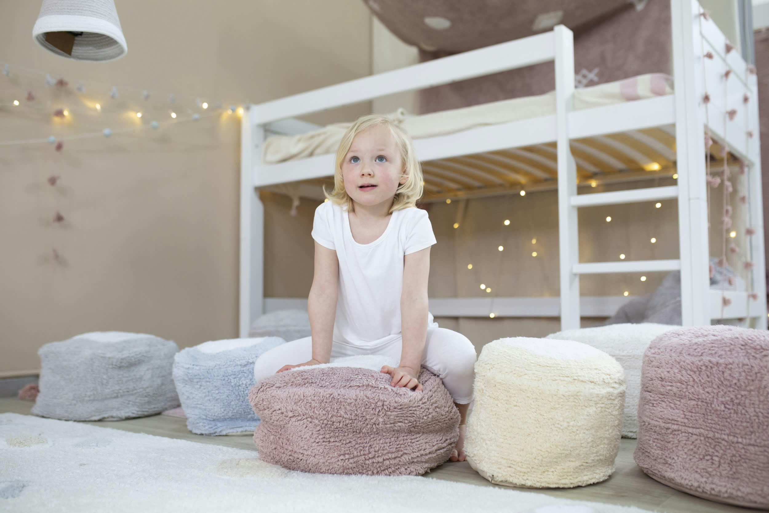 PYJAMA PARTY - Pouf coton ivoire 20xØ50