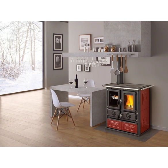 Holzherd »Rosetta Sinistra«, bordeaux, Stahl, 7,9 kW