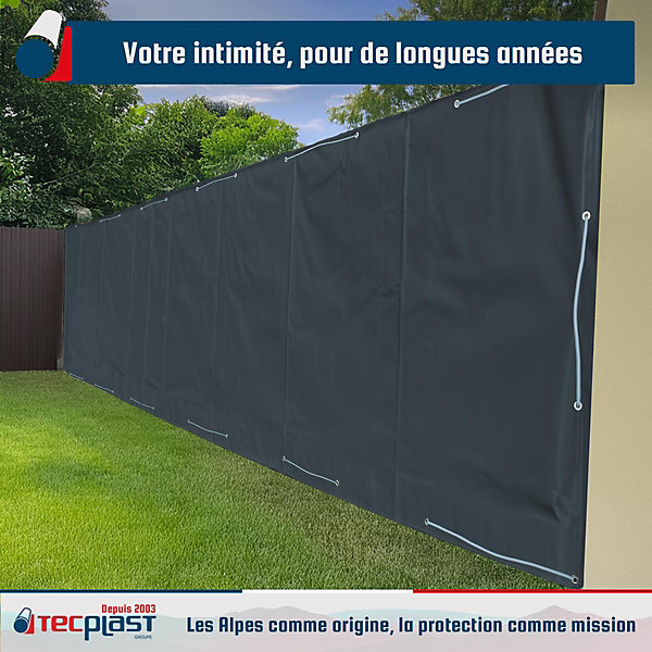 Bâche Brise Vue Gris anthracite 2x3 m - Garantie 5 ans TECPLAST - LP506BV - Brise vent occultant en PVC - Pare vue jardin