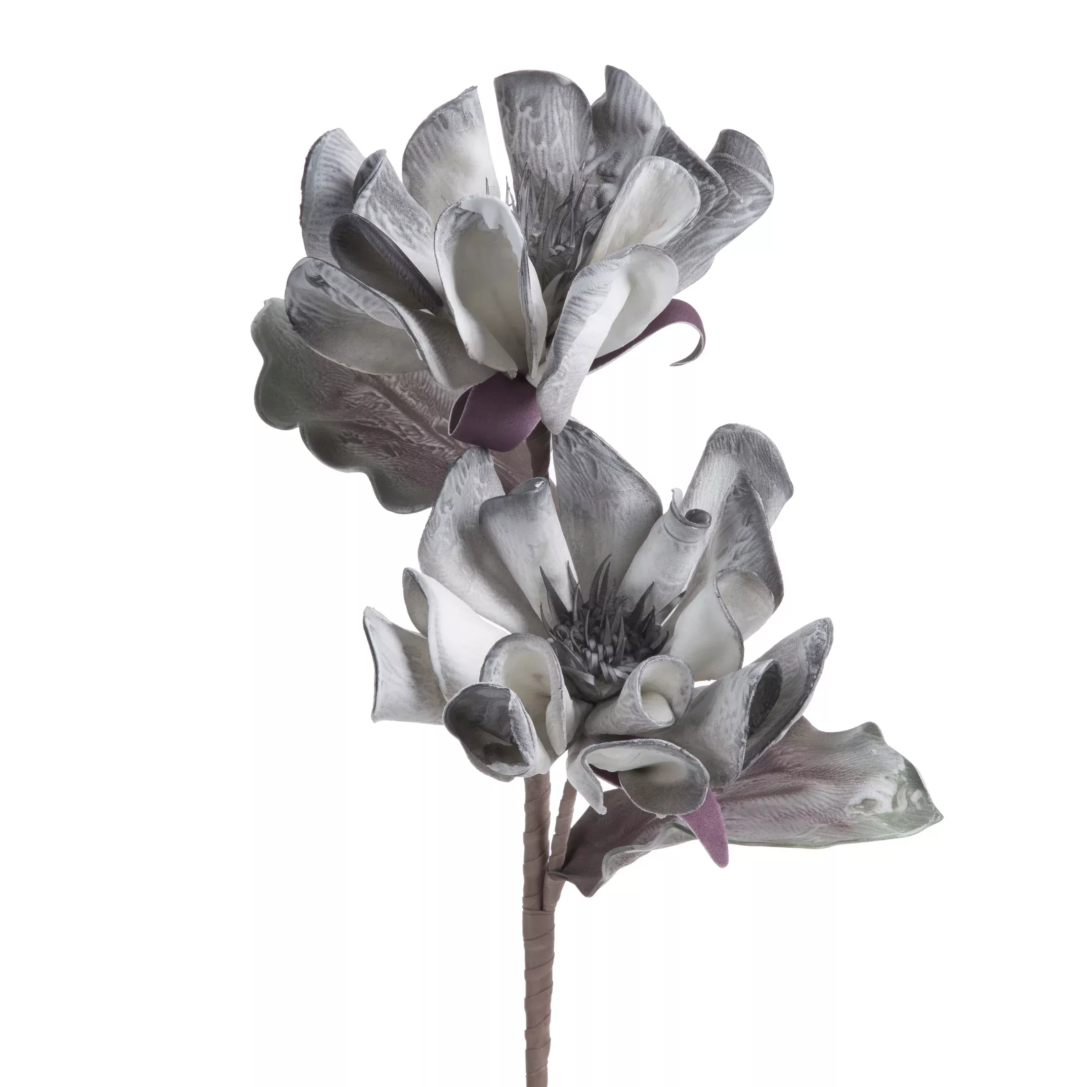 Kwiat sztuczny magnolii srebrny z plastycznej pianki foamiran 72 cm