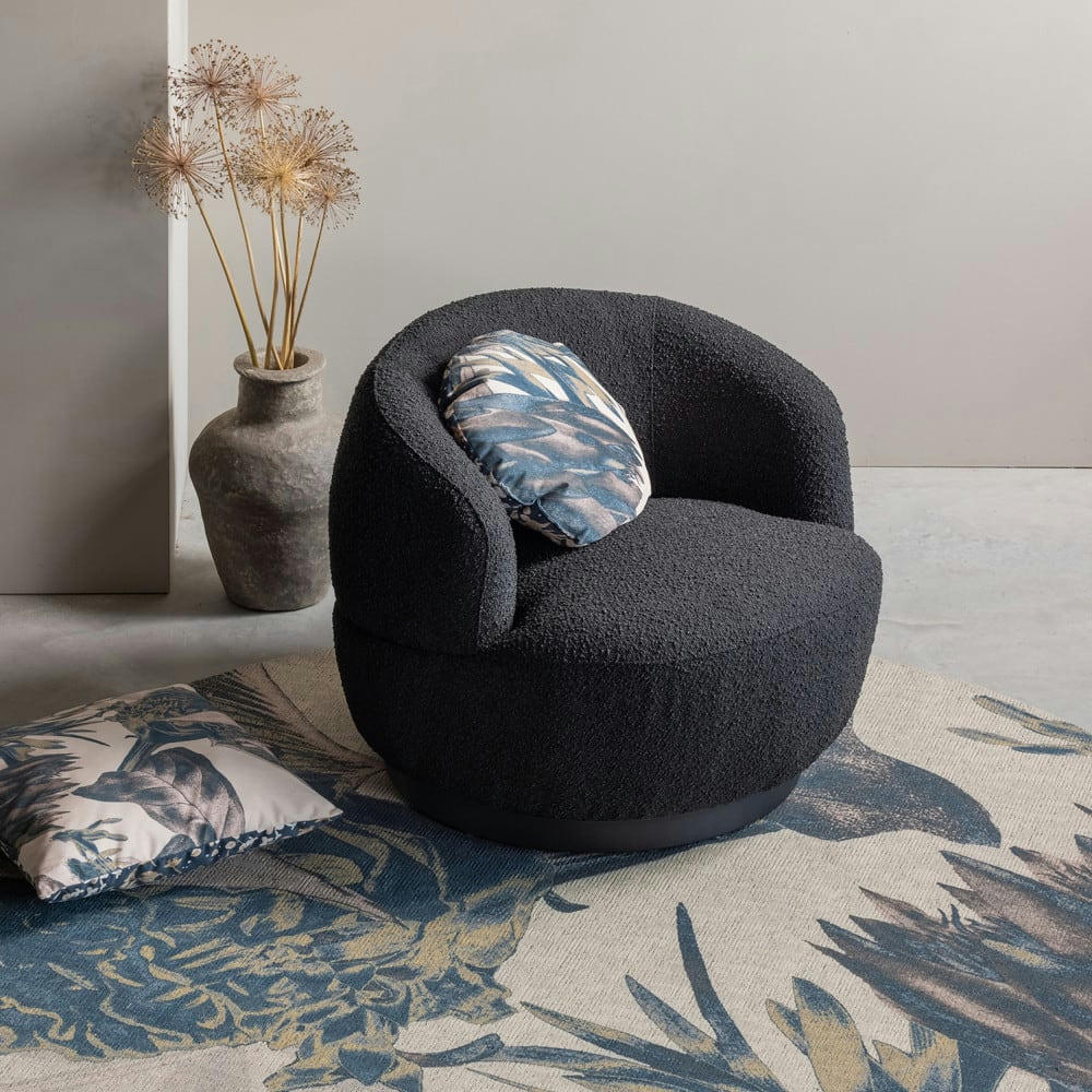 WOOLLY - Fauteuil en tissu bouclette gris anthracite