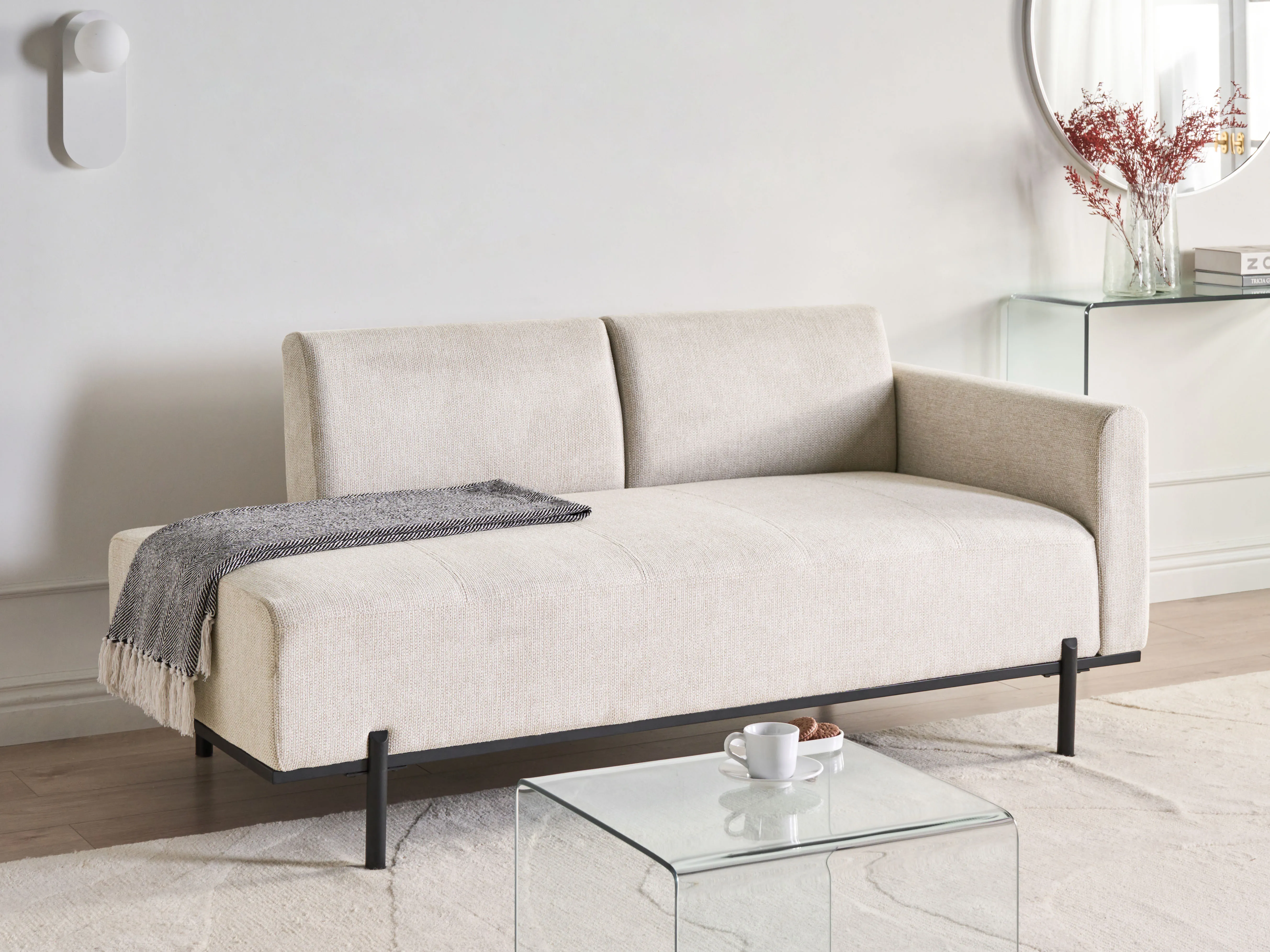 Chaise Longue SAVASSE Faux Linen Light Beige