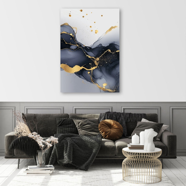 Feeby Obraz na płótnie, Czarno Biały Marmur ze Złotem 40x60