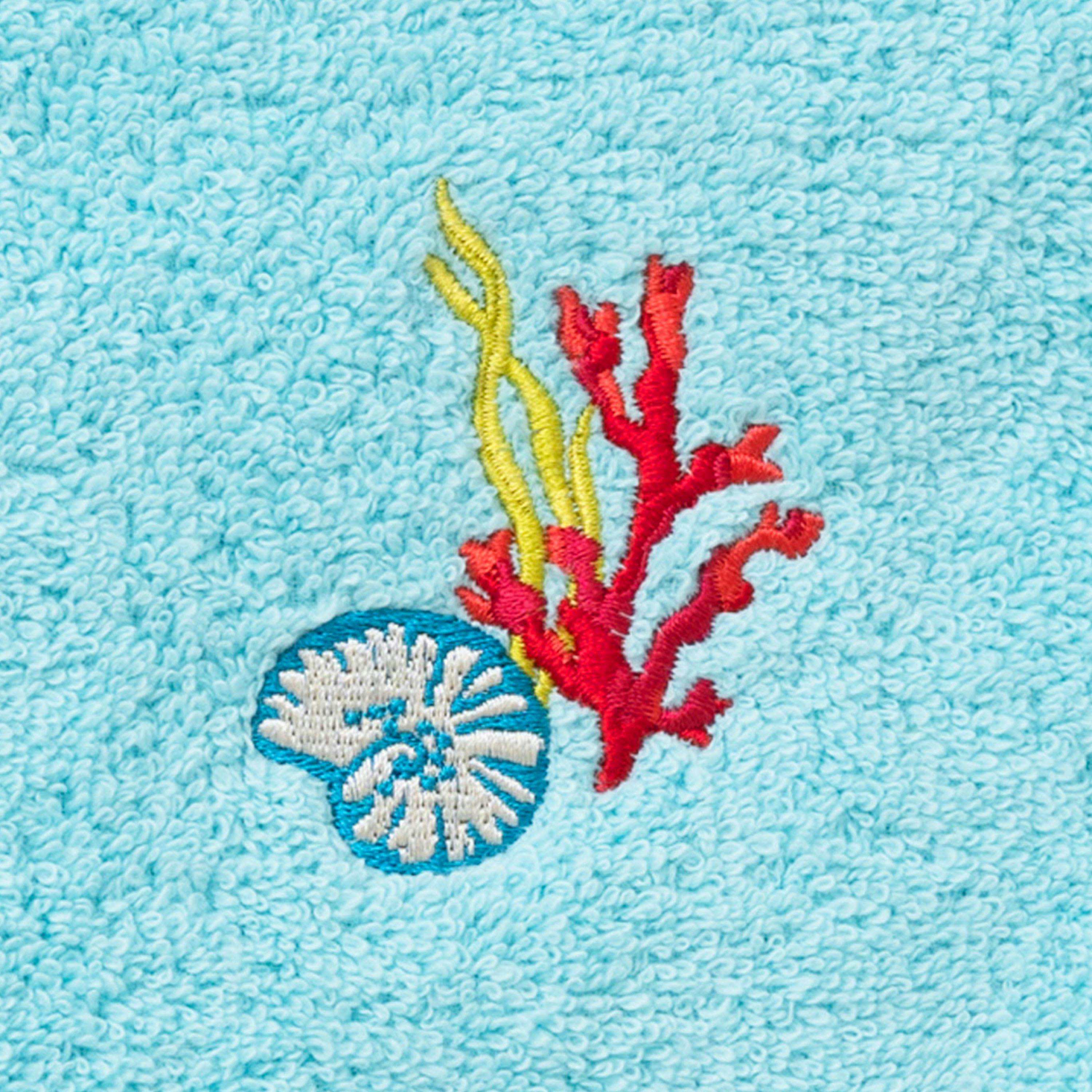 RECIF - Gant de toilette coton bouclette brodé bleu 15 x 21 cm