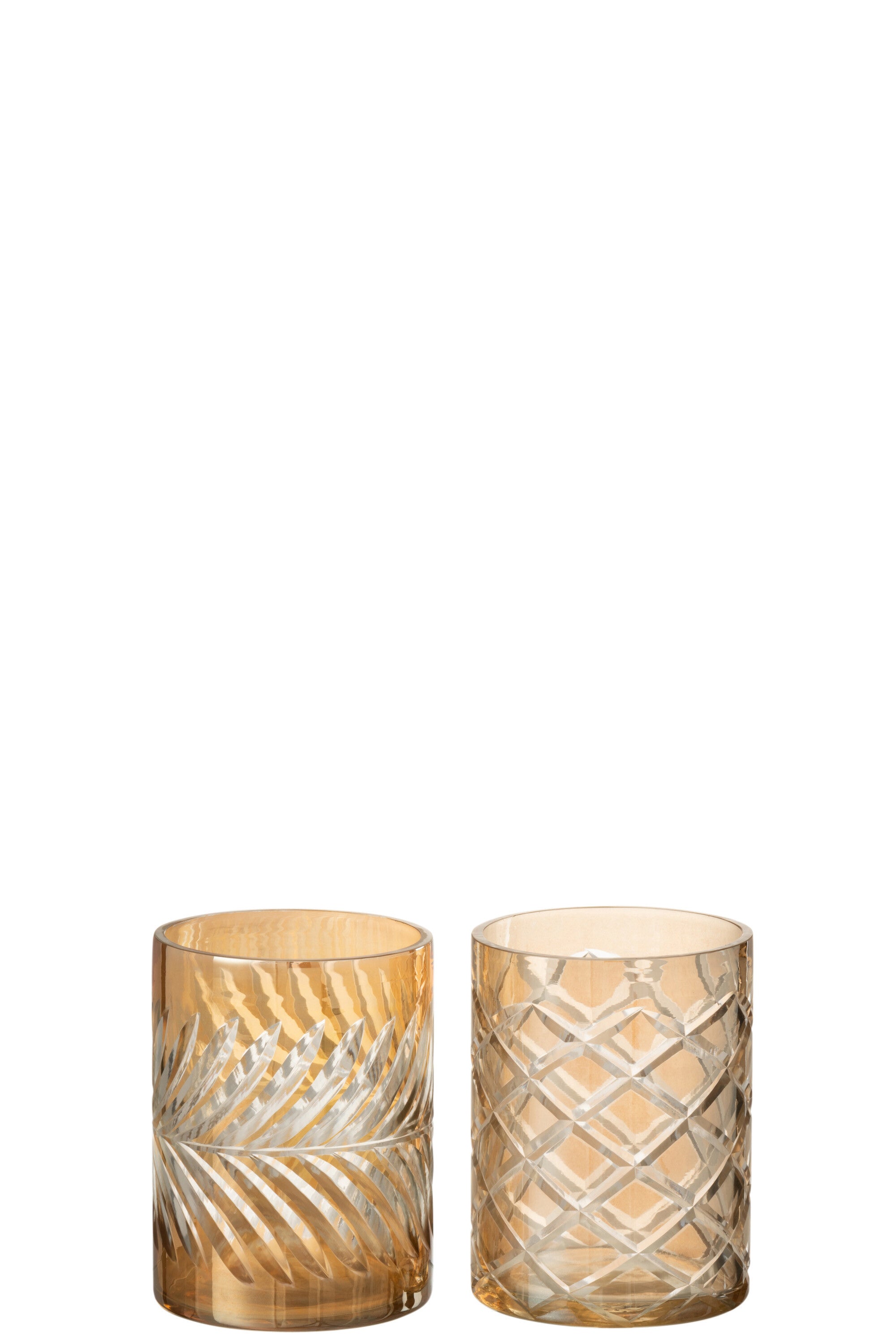 J-Line windlicht Diamant - glas - goud - medium - 2 stuks