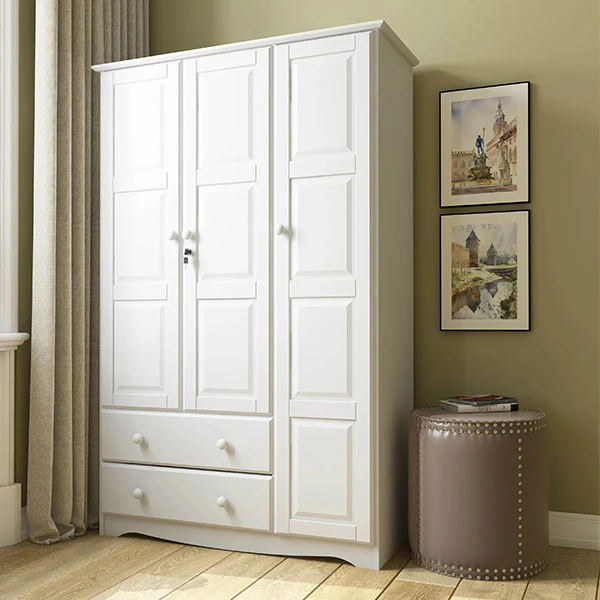 100% Solid Wood Grand Wardrobe Armoire - Mocha(White)