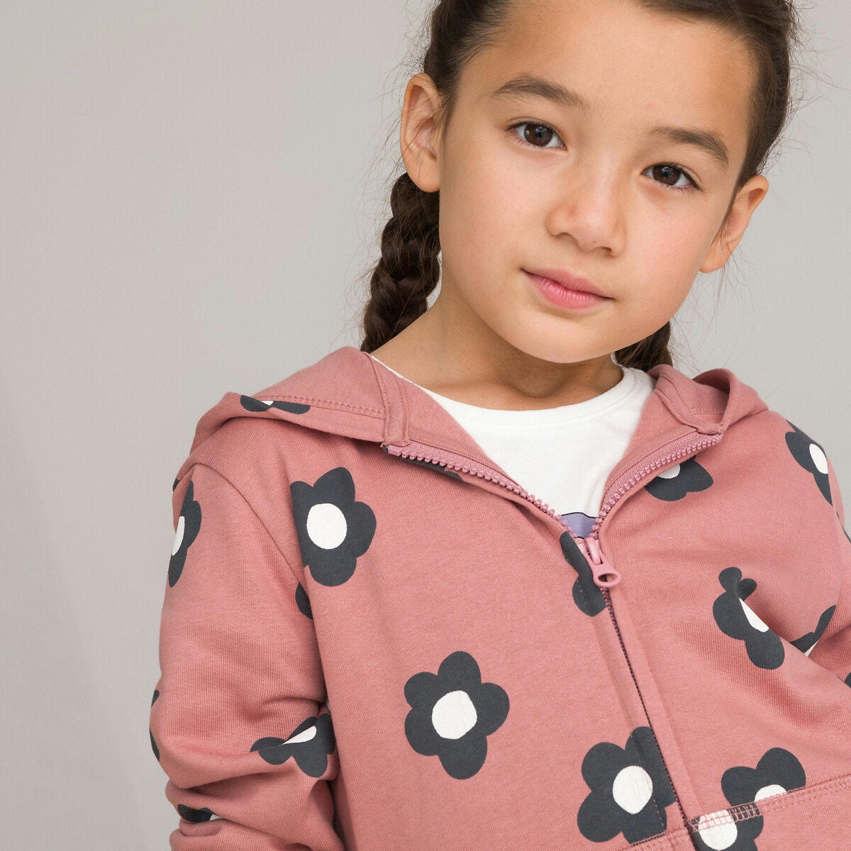 Sweat zippé à capuche en molleton, motif floral