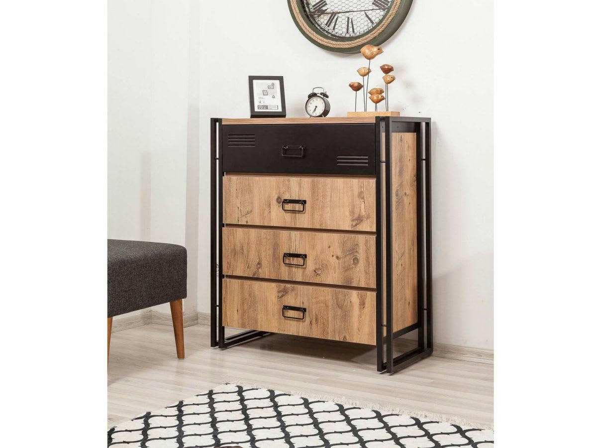 TENGA - TENGA - Commode 4 tiroirs Pin Atlantique Noir