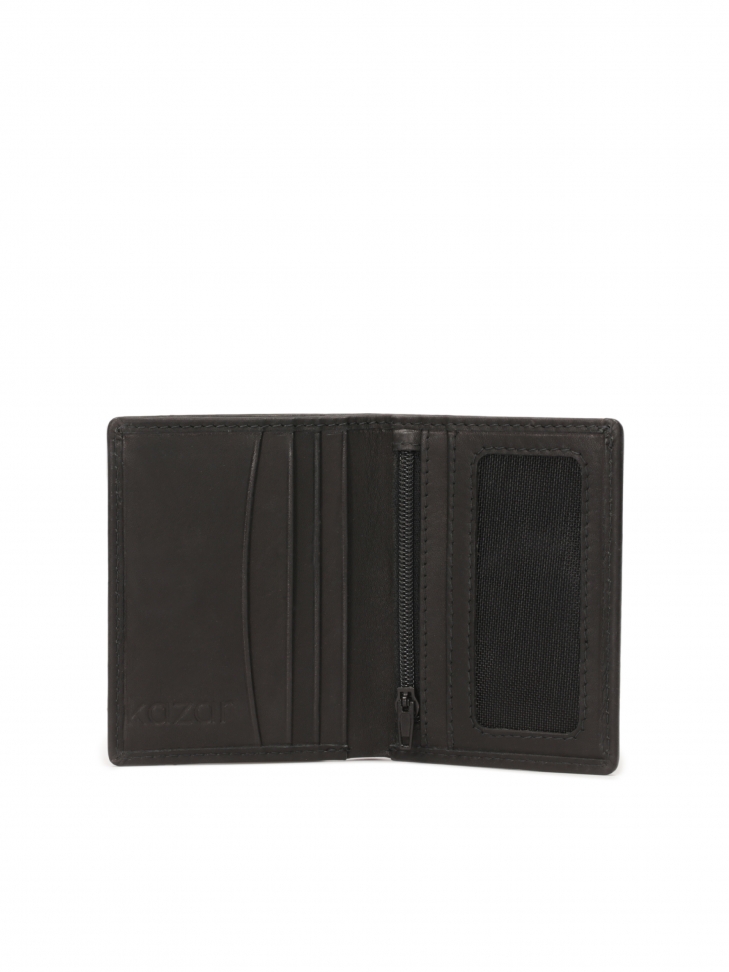 Black leather wallet in minimal style