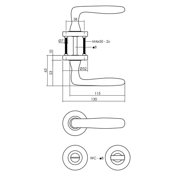 Türdrücker »Bjorn«, D.52x10mm WC 8 mm stift