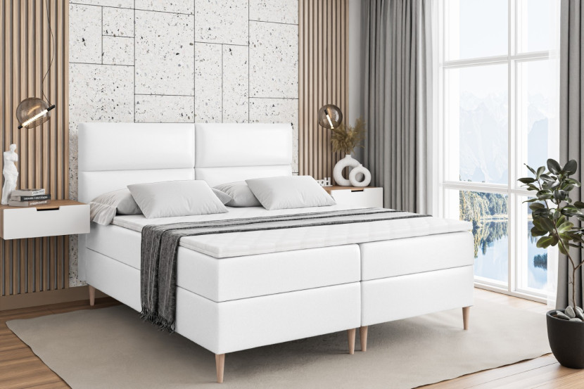 Łóżko kontynentalne z pojemnikiem, materacem i nóżkami BOXI3-FD 120x200 cm