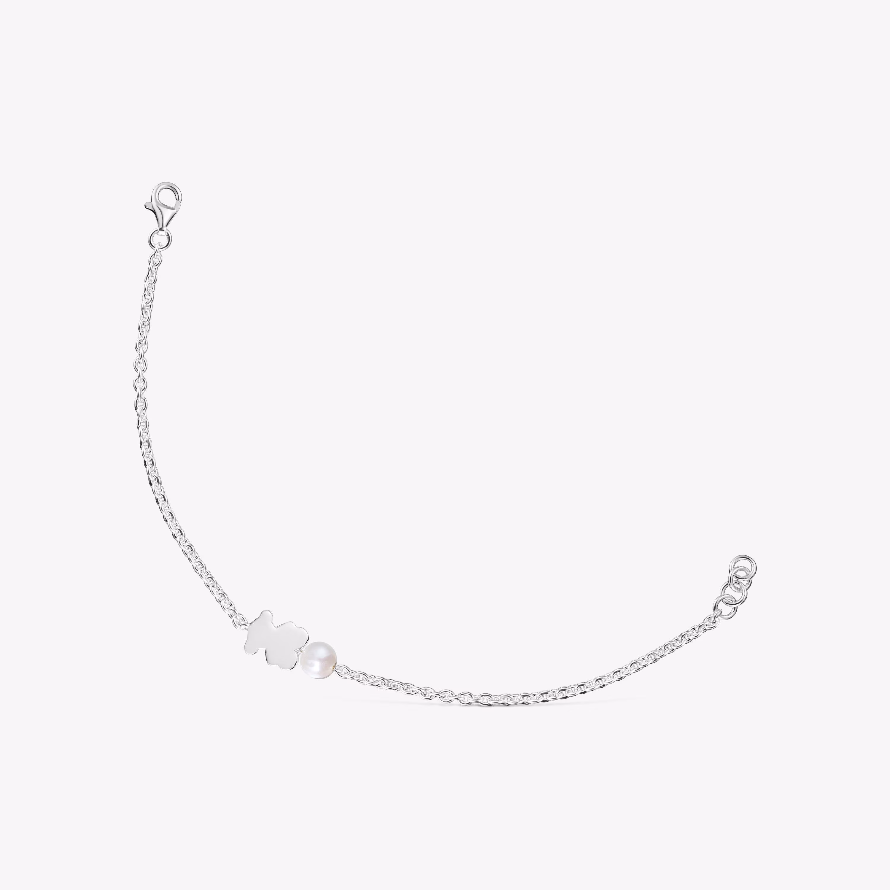 Pulsera cadena de plata, motivo oso y perla cultivada Sweet Dolls