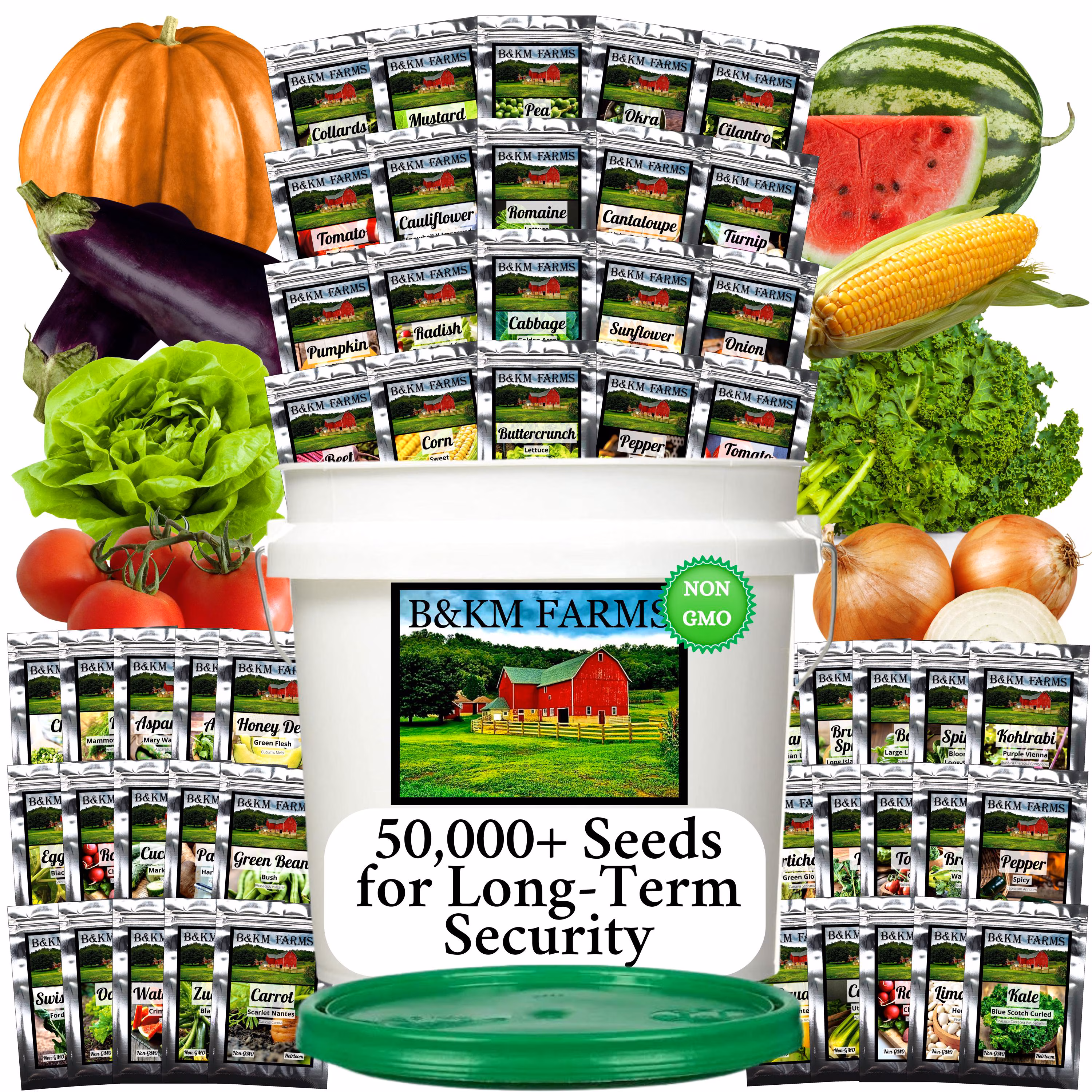 Heirloom Vegetable Seed Vault – 20-50 Varieties, Non-GMO, Survival Garden with Bucket. FREE Bonus Mystery Seed Pack with every purchase!