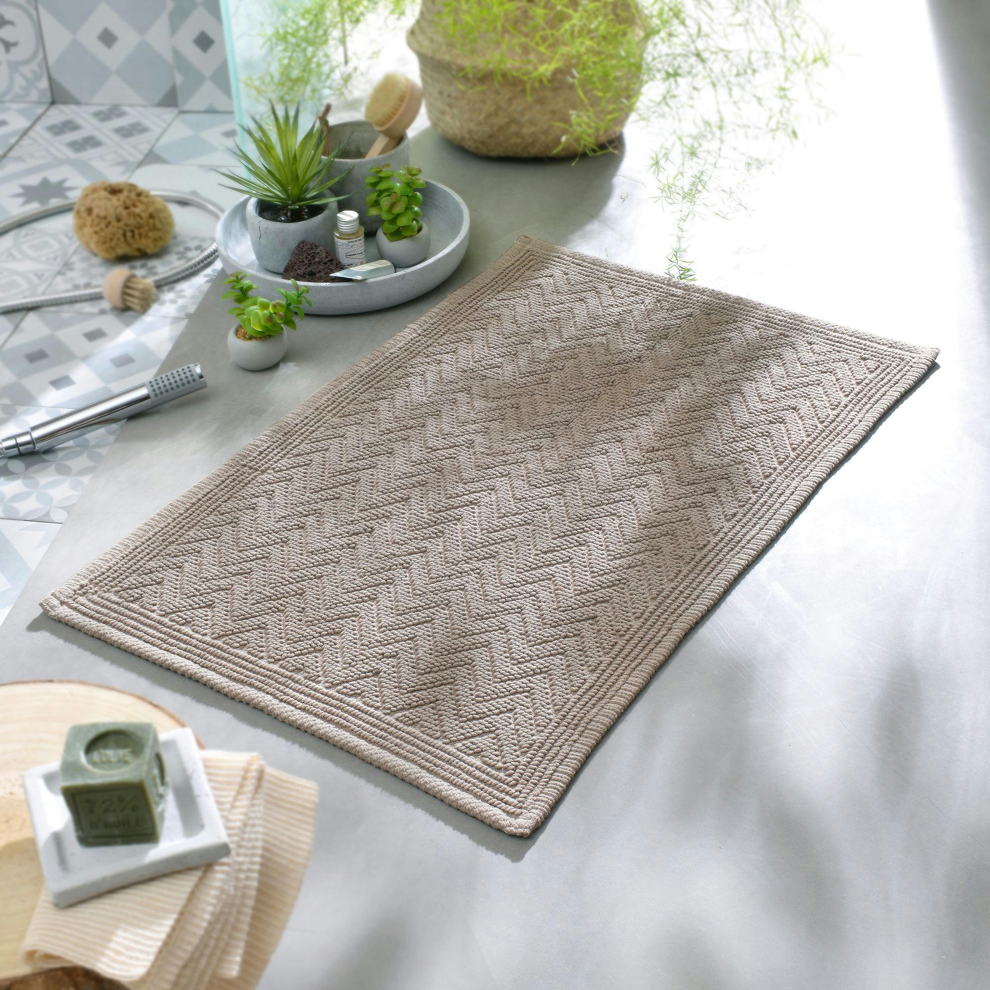 ZIGZAG - Tapis de bain 60x120 marron taupe en coton