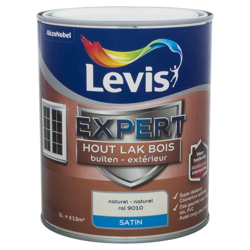 Laque Expert pour bois extérieur Naturel satinée 1 L LEVIS