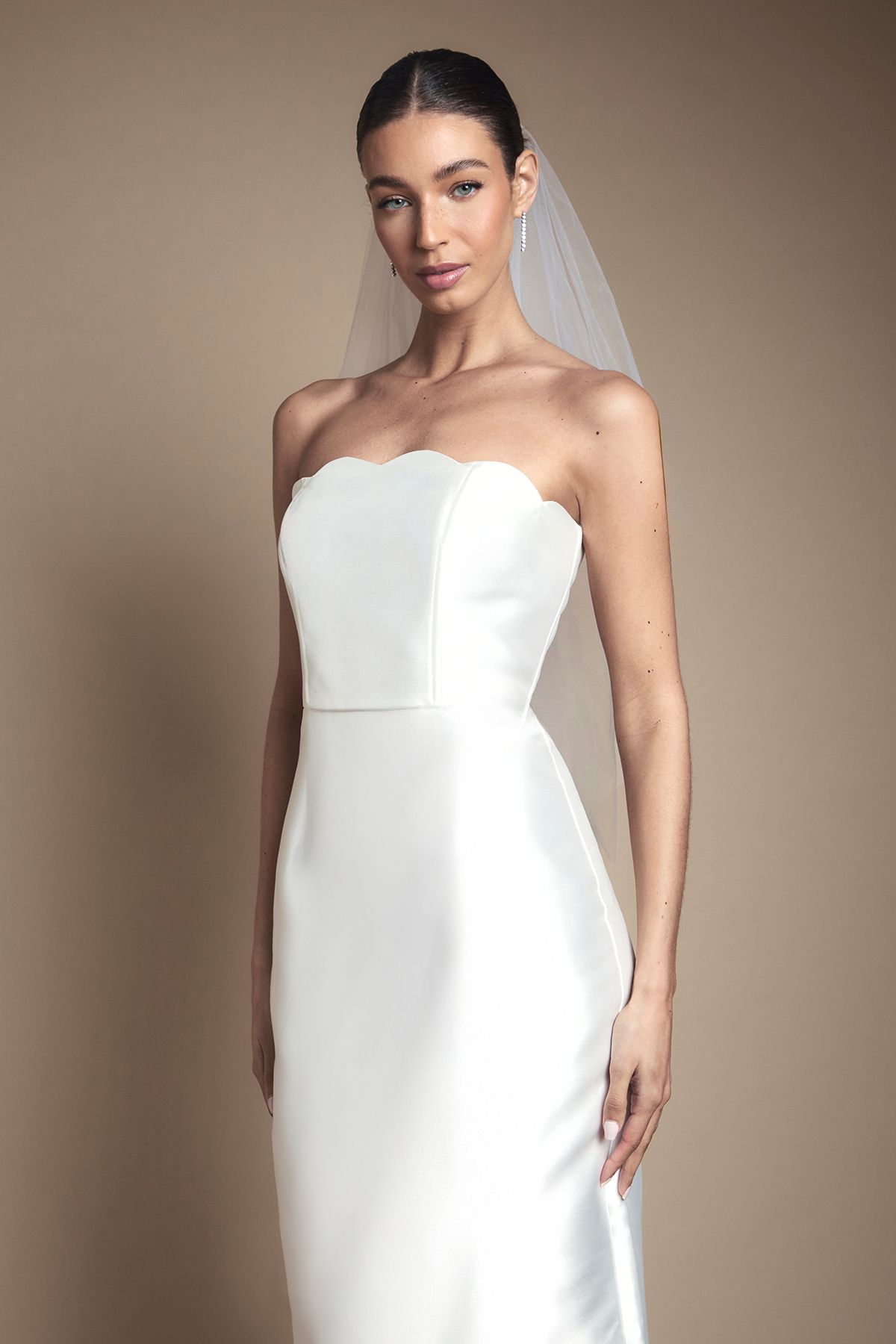 Coast Scallop Detail Twill Column Wedding Dress
