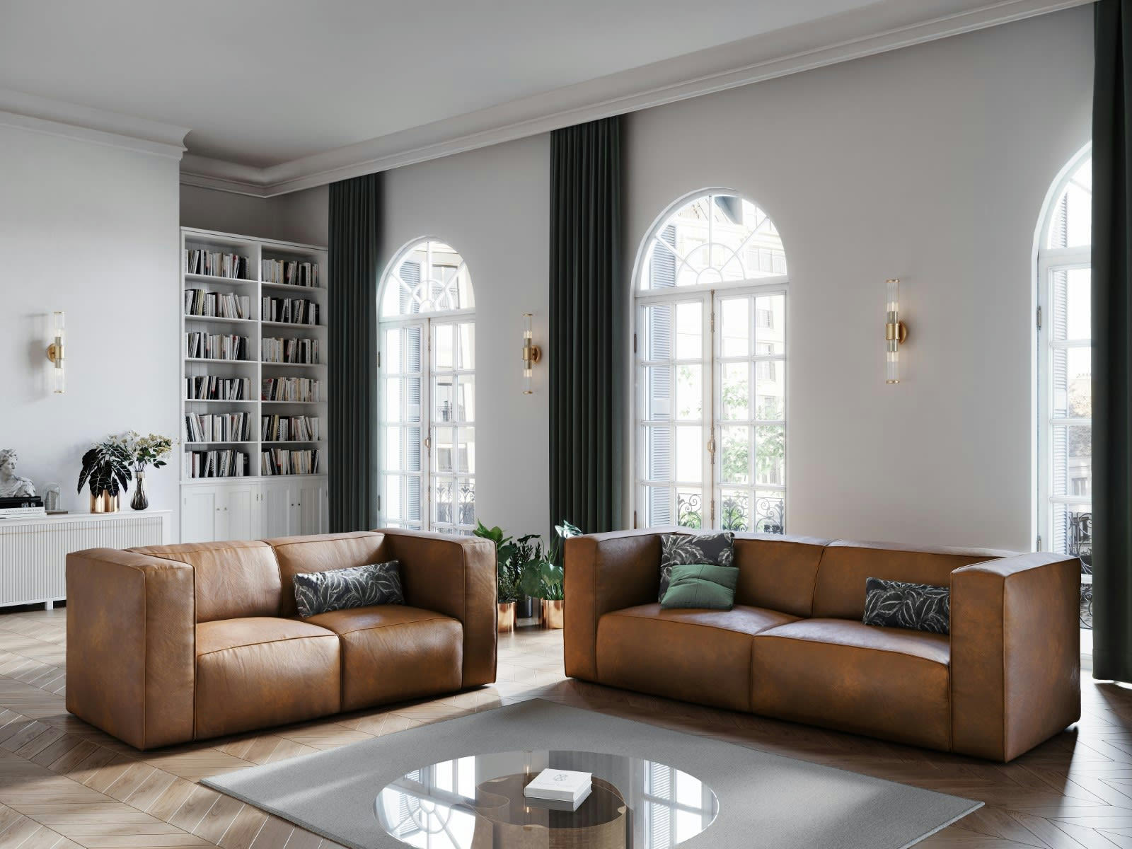 MUSE - Canapé 2 places en Cuir Véritable Marron