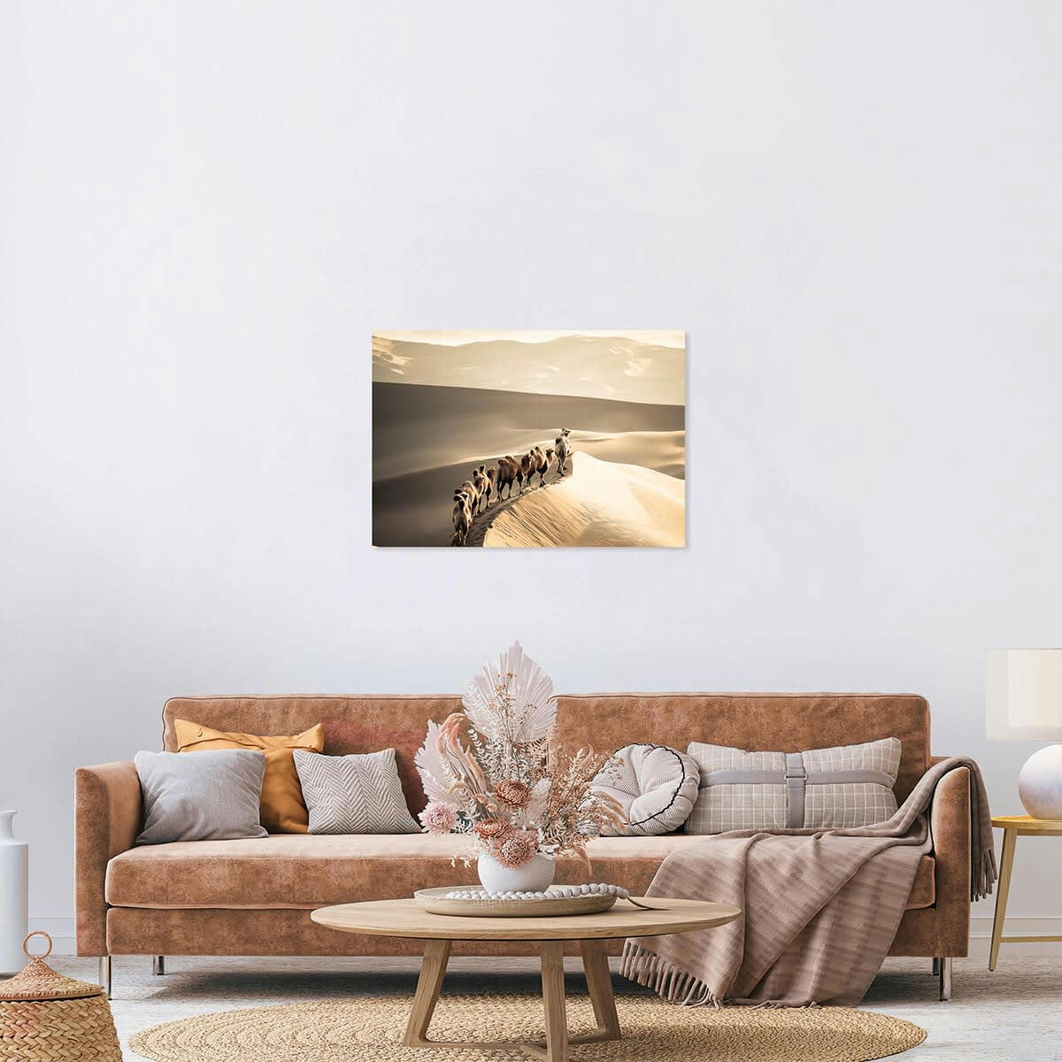 GRANDS ESPACES - Tableau sur verre chameaux & dunes 45x65 cm