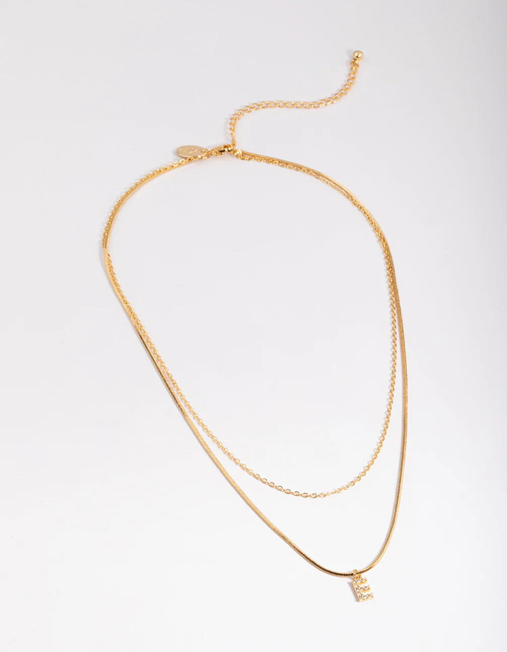 Gold Plated Diamante Letter E Layered  Necklace