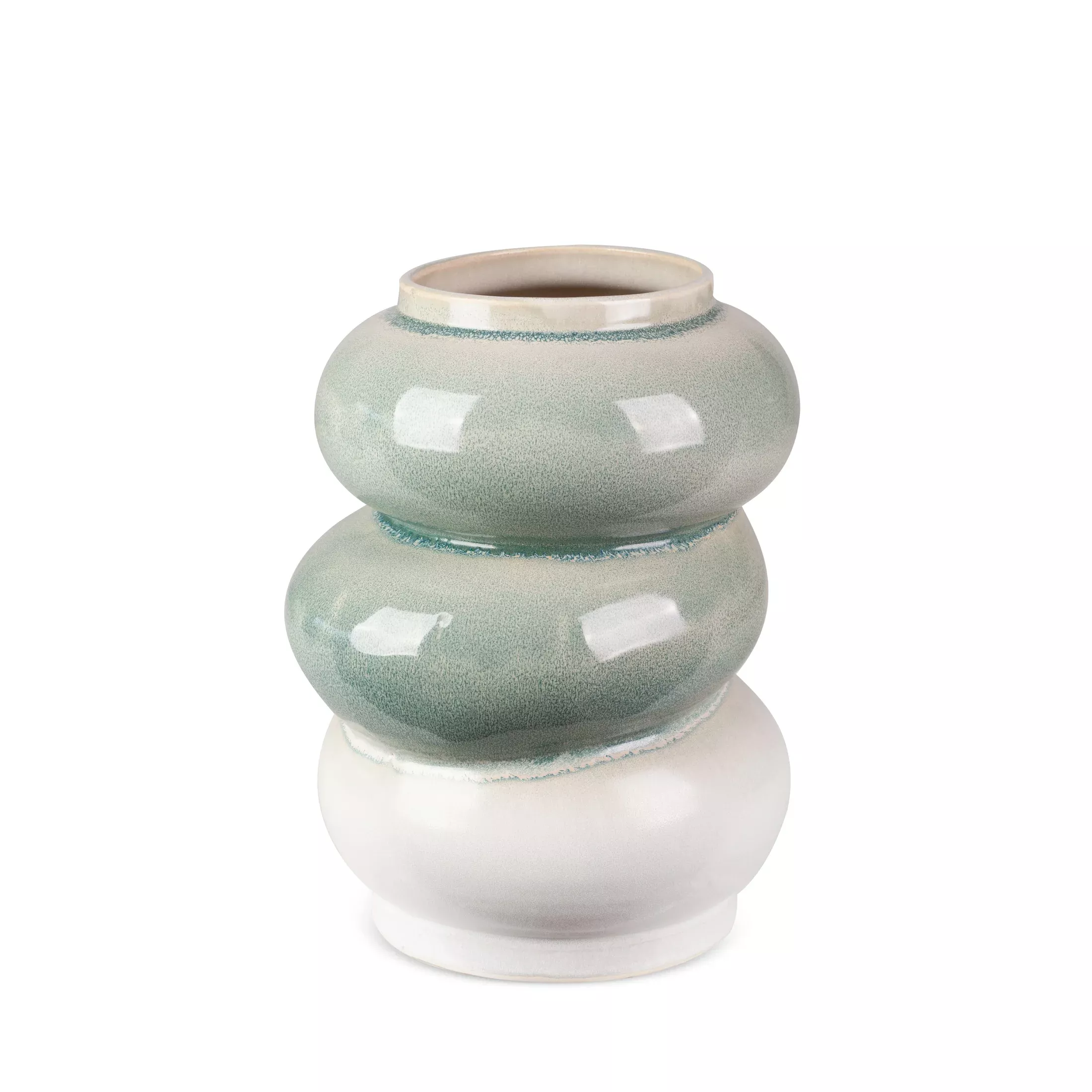 Wazon ceramiczny kremowo-miętowy w stylu boho z efektem ombre 21x19x26 cm LIANA