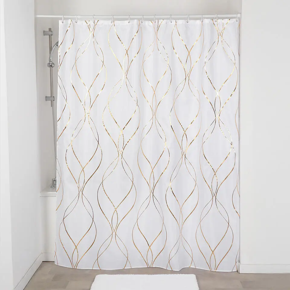 Tendance douchegordijn met ringen - wit/goud - 180 x 200 cm