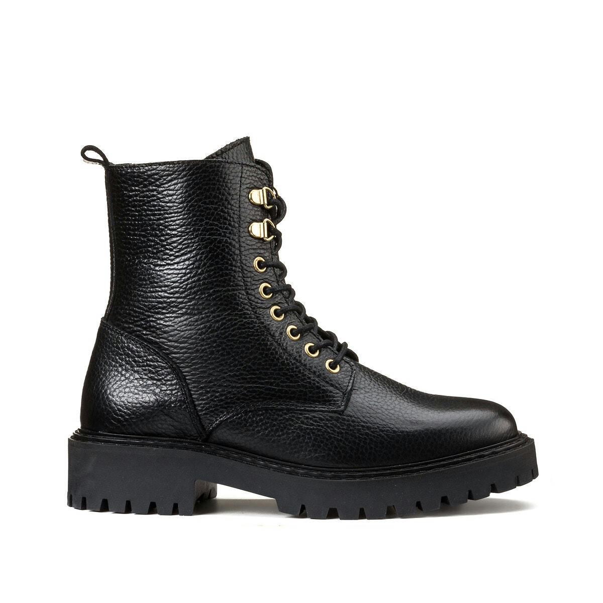 Bottines à lacets en cuir, semelle crantée