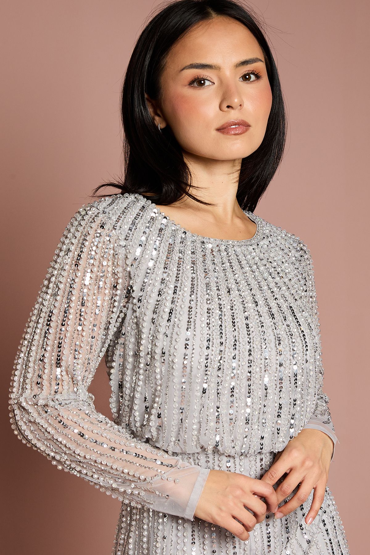 Coast Petite Party Sequin Long Sleeve Midi Dress