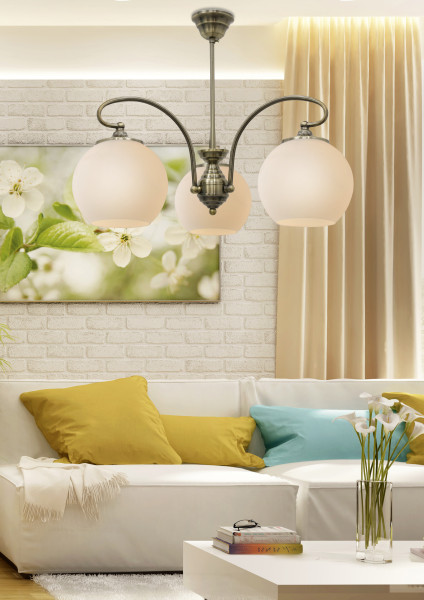 Lampa wisząca mosiężno-biała ORBIT 3xE27x60W wym: 40x51x51 cm Candellux