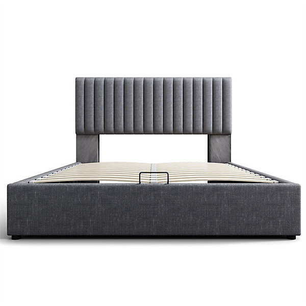 lit rembourré 160x200 cm lit de rangement avec fonction de recharge usb type c lit sommier à lattes en bois lit double lin gris