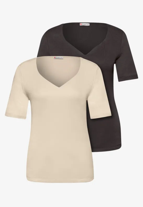 T-Shirts mit Herzausschnitt im 2er-Pack