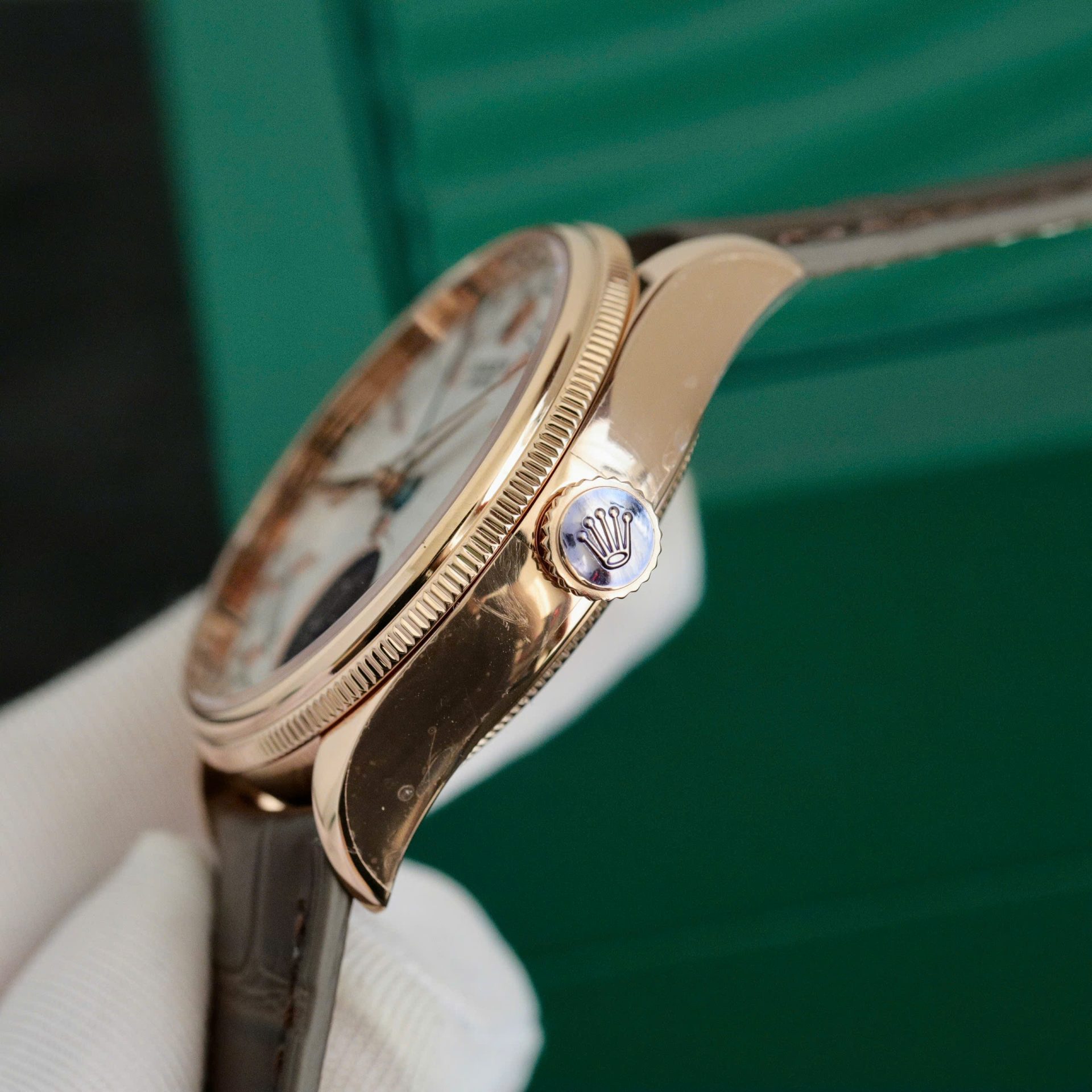 Rolex Cellini 50535-2 RG Plated White Dial 39mm Leather AAA Replica