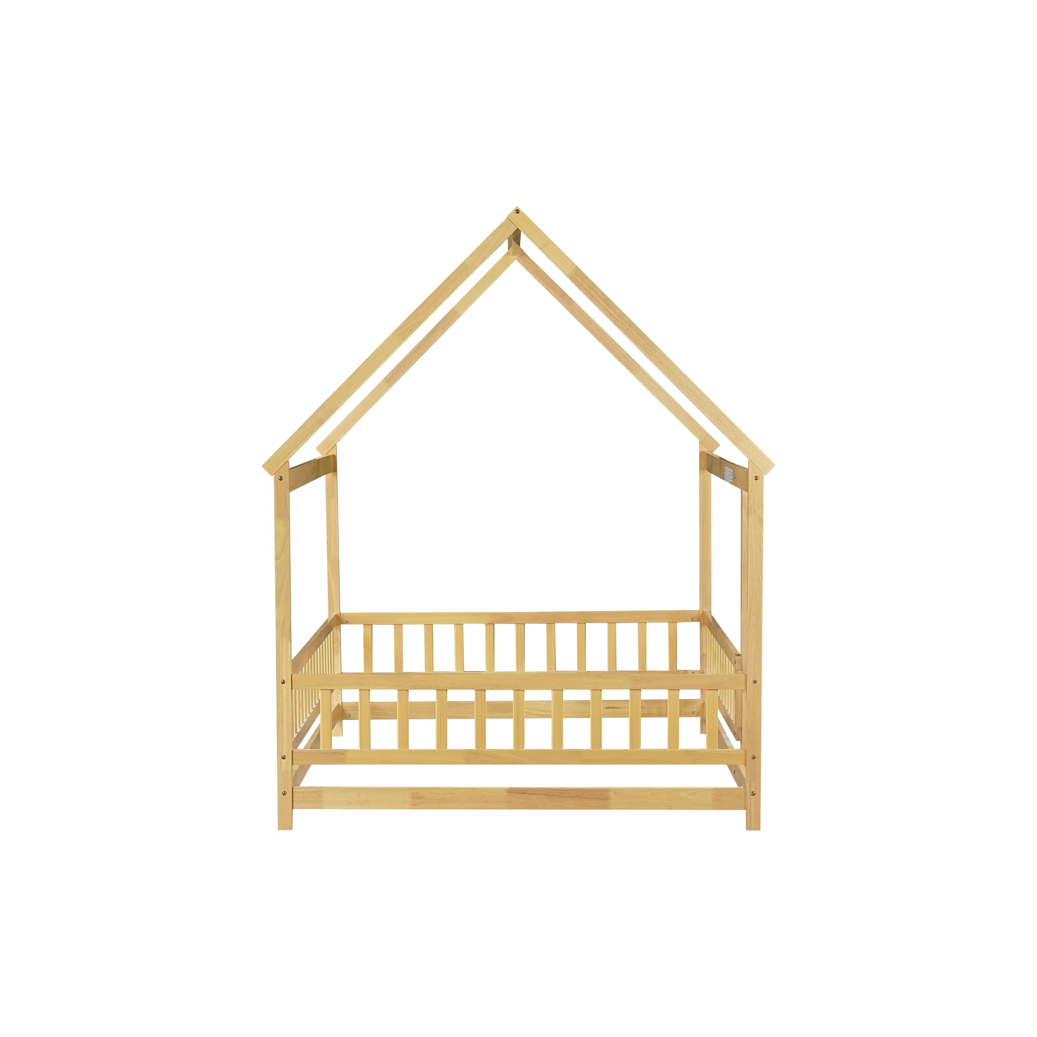 House Floor Wooden Bed with Roof Frame