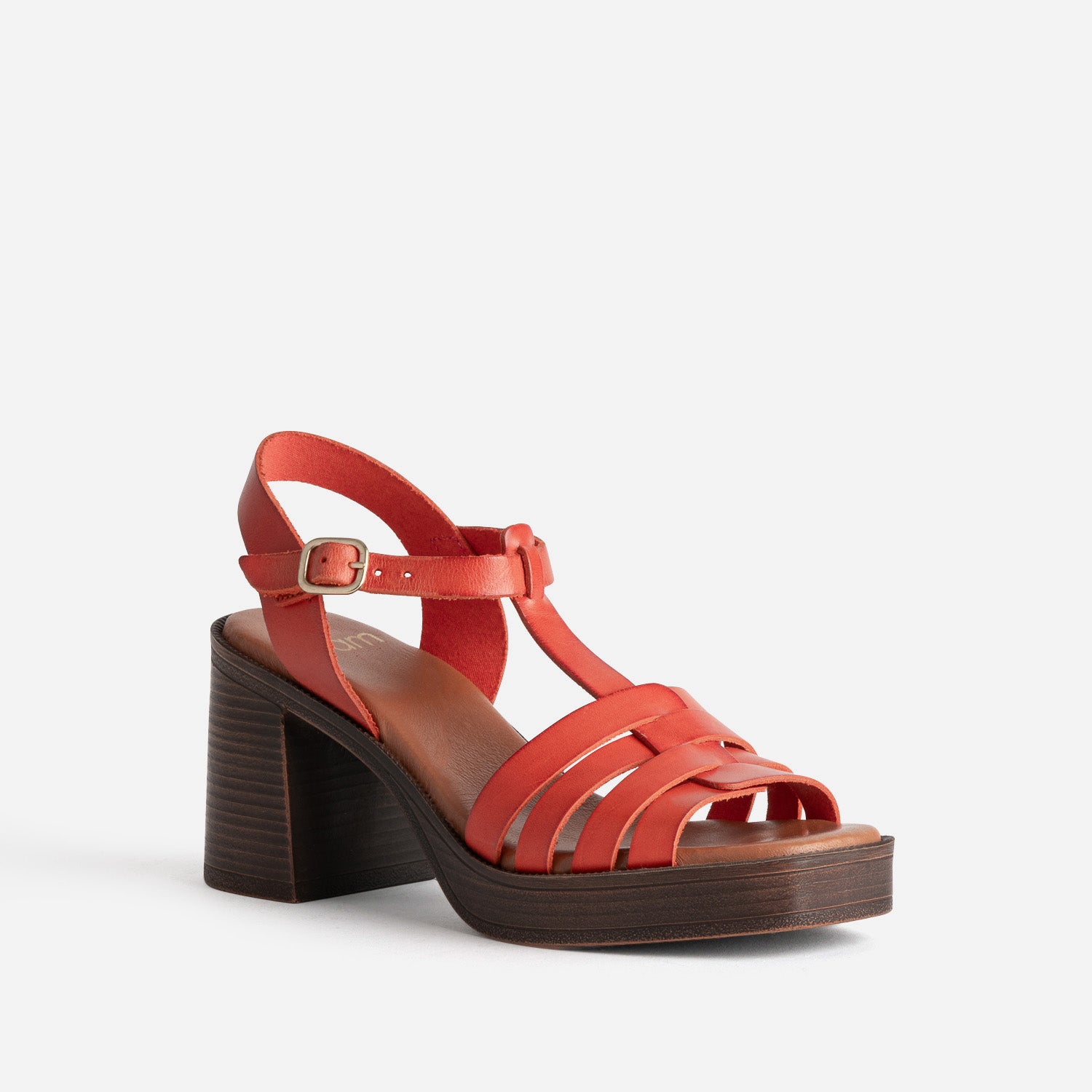 Sandale à talon orange cuir
