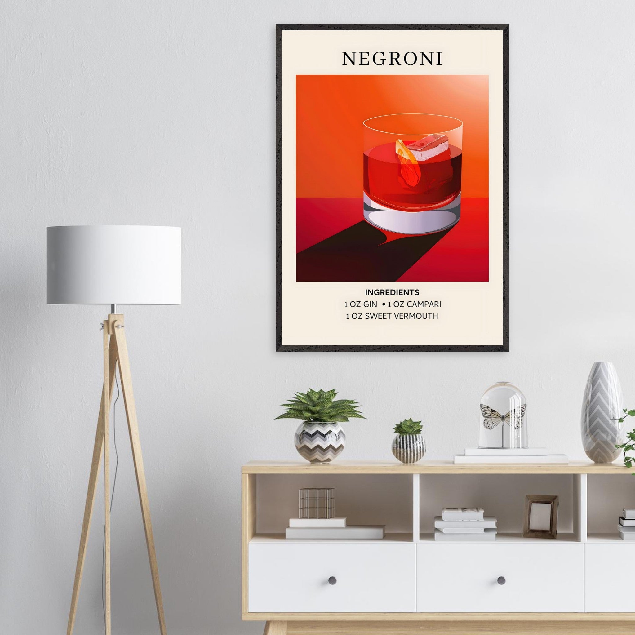 Artfulprints Poster Negroni cocktail - Ingrediënten  - 70x100 cm - Rood