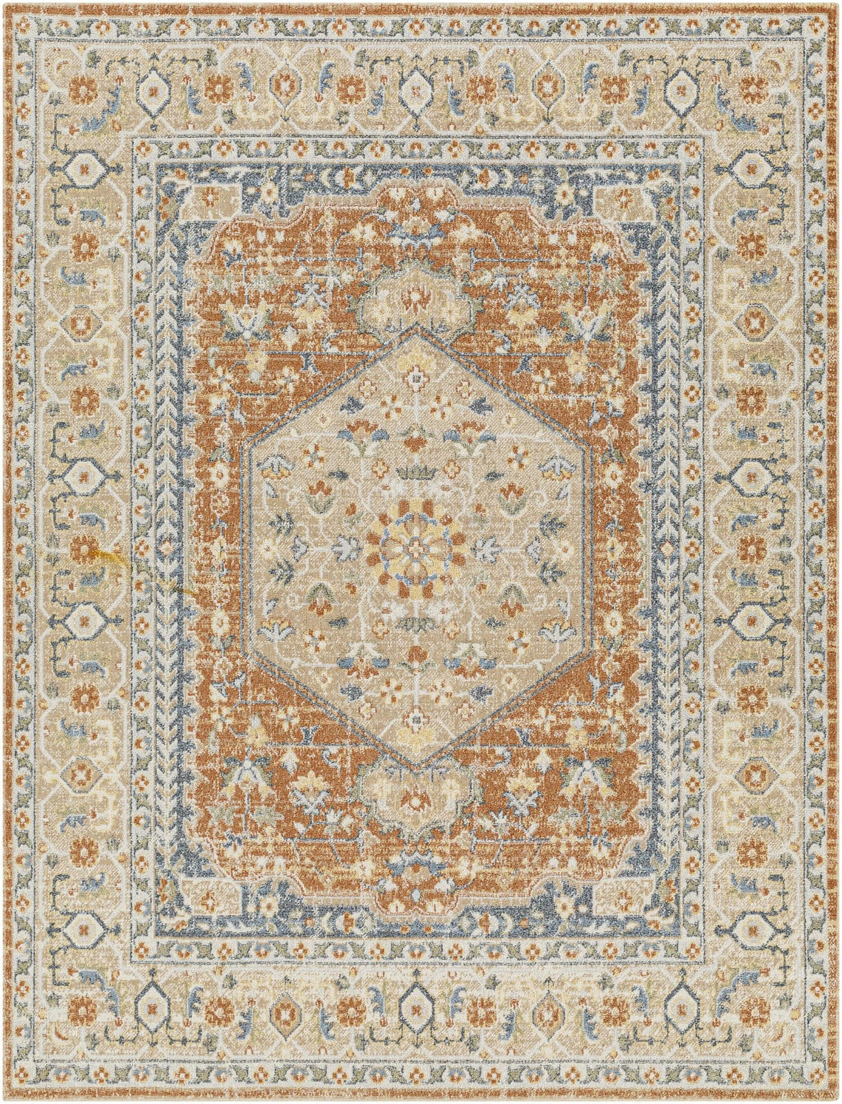 BOKA - Tapis Vintage Lavable en Machine Orange/Jaune 160x213