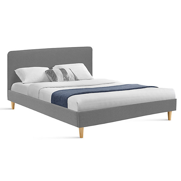 Lit double scandinave BALTA avec tête de lit et sommier 160 x 200 cm tissu gris clair