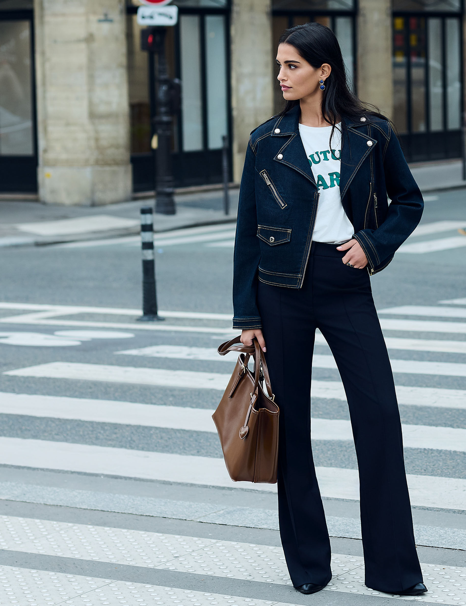 Bootcut Trousers Navy Blue Women