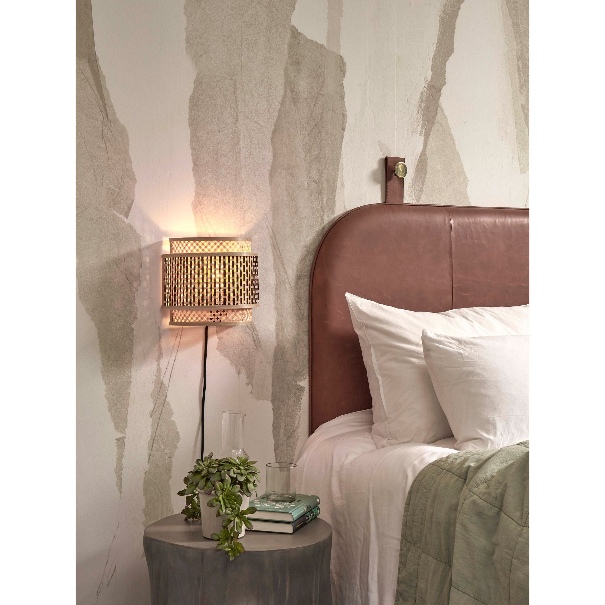 GOOD&MOJO Wandlamp Bhutan - Bamboe Zwart - 24x12x21cm